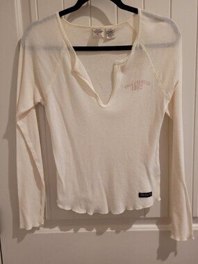 Y2K Top White Cropped Sweater Light Material Polo Jeans Vintage Sz L
